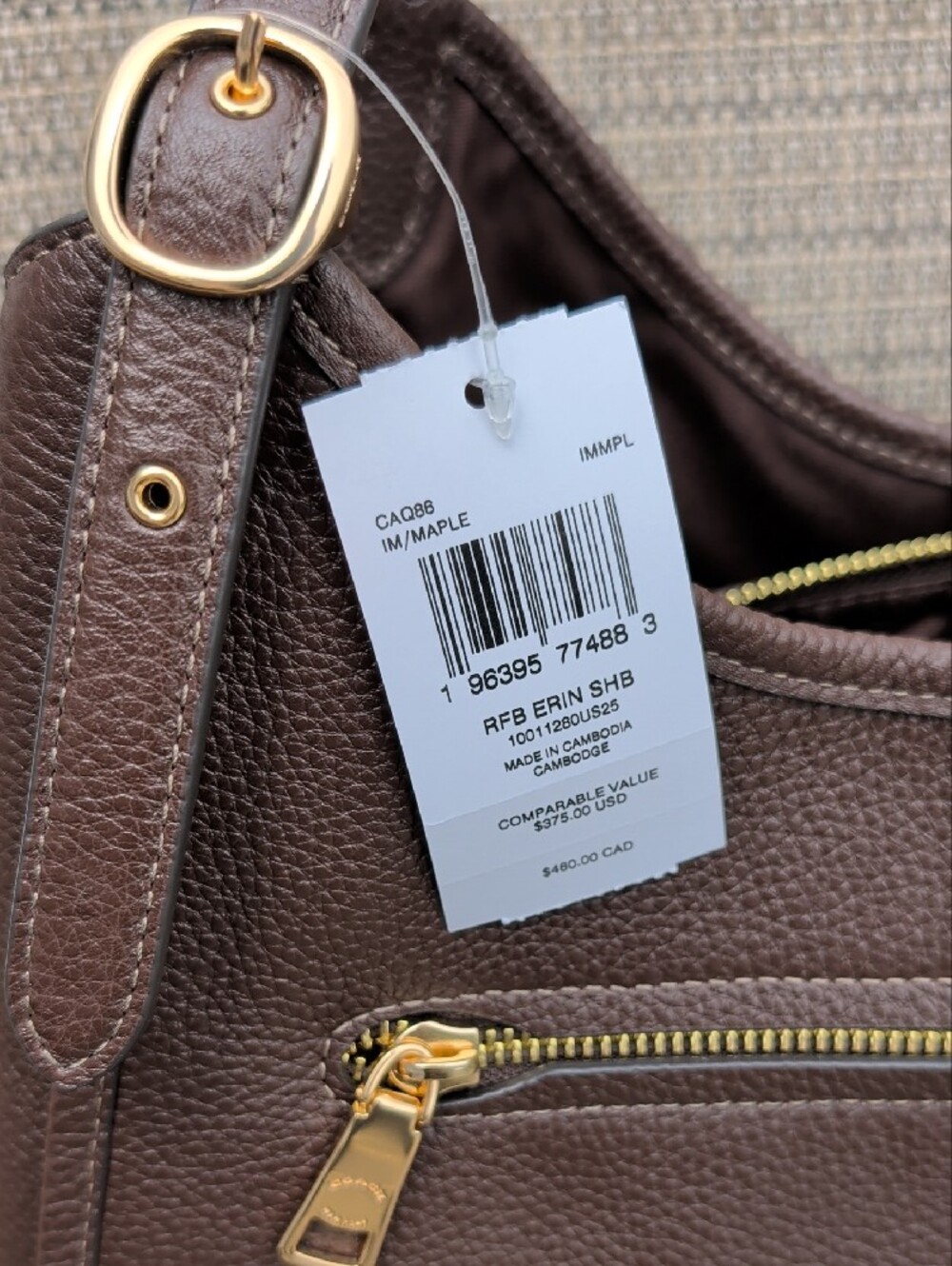 Coach Erin Pebbled Leather Shoulder Bag Maple (CAQ86) NWT - Picture 12 of 12